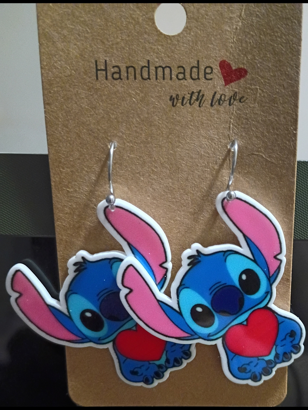 Handmade Blue Stitch Cartoon Heart Drop Fashion Earrings